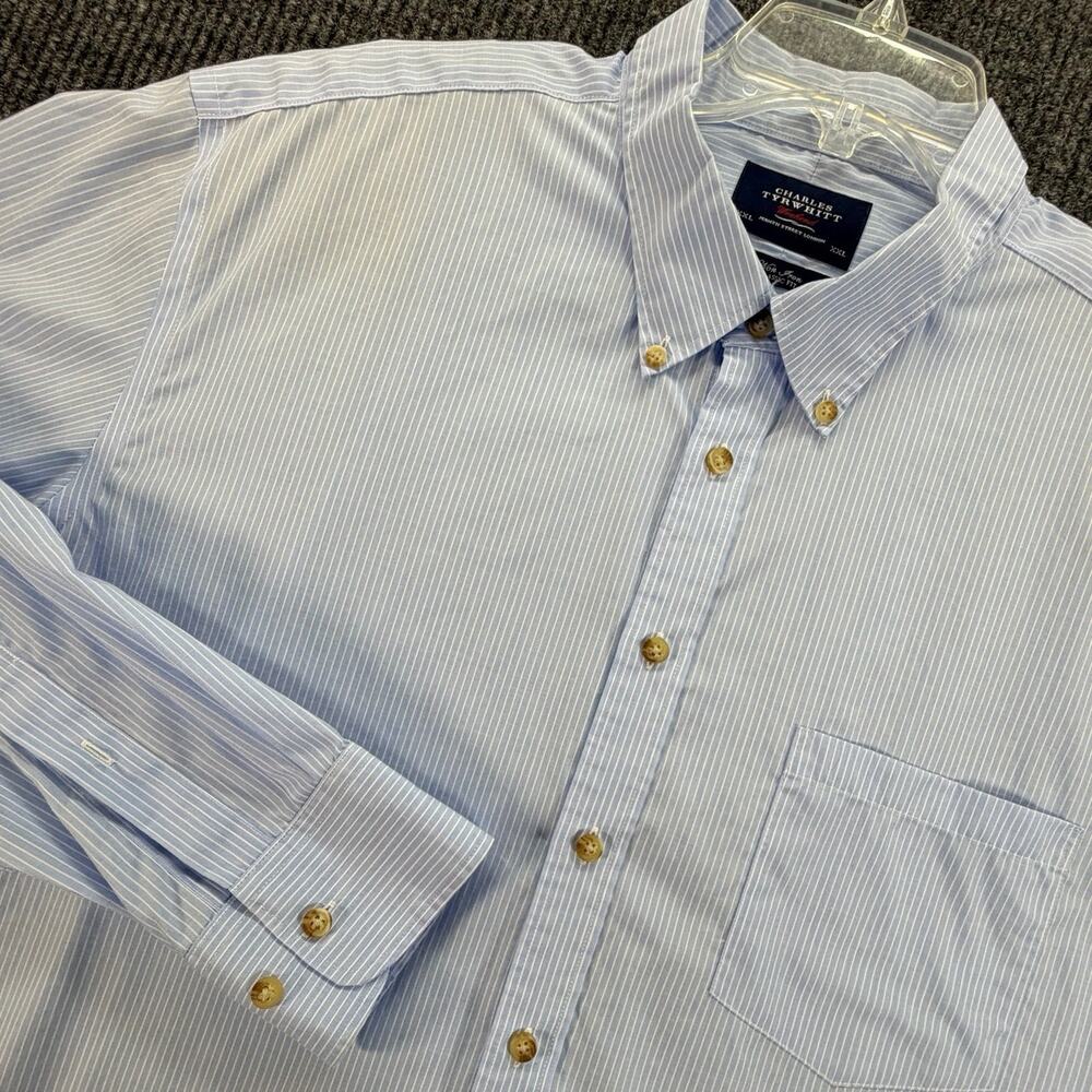 Charles Tyrwhitt Mens XXL Shirt Non Iron Classic Fit Blue Stripe Cotton Button